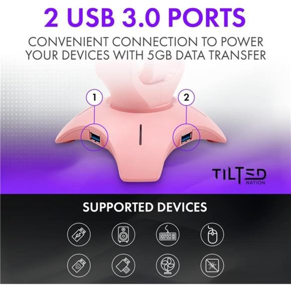 RGB Gaming Headset Stand - 3 in 1 Pink Headphone Stand with Mouse Bungee - Picture 5 of 6